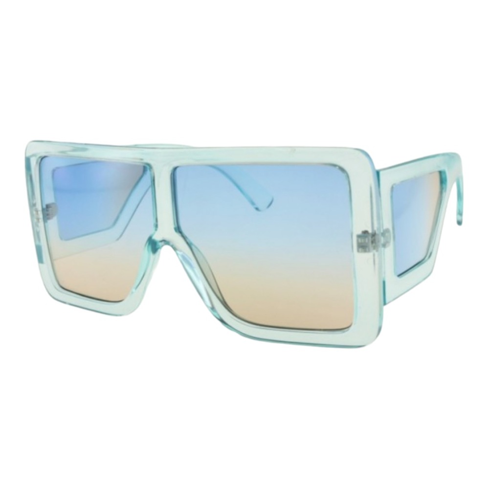Wet But Not Wild Oversized Shield Square Sunglasses Blue Frame Blue/Yellow Lens